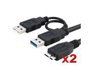 eForCity 2 Pack Black A to Micro B USB 3.0 Y Cable
