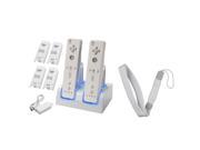 For Wii Dual Charger Charging Station Remote 4 Battery Pack 2 x White Hand Strap