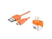 eForCity Orange USB Mini Travel Wall Charger 10FT Micro USB Cable For Phone CellPhone