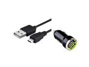 eForCity Black 2 Port USB Mini Car DC Charger Adapter 10FT USB Cable