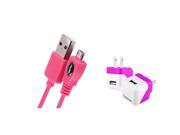 eForCity Hot Pink Color 2 IN 1 USB Cable Travel AC Wall Charger For Cellphone Mobile