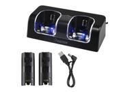LED Light Remote Control Charging Station With Rechargeable Batteries for Wii Black
