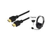 eForCity Black Game Live Headset W Microphone 3Ft HDMI Cable M M 1080P For Microsoft xBox 360
