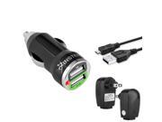 eForCity 3.6FT Black Micro USB 2 in 1 Cable Black USB Travel Charger Adapter 2 Port USB Mini Car Charger Adapter Black Compatible With Kindle Fire HD 7 2