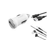 eForCity USB Cable White Car Charger Black Headset Compatible with Samsung© Galaxy S4 S 4 SIV i9500