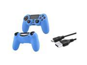 eForCity Black 3.6FT Micro USB Charger Cable Blue Skin Case Cover Compatible With Sony PS4 controller