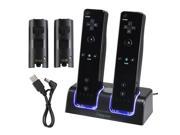 Dual Charging Station w 2 Rechargeable Batteries LED Light for Wii Remote Control Black