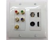 Certicable 5x Rca   Usb   2x Hdmi 1.4   Toslink Digital Audio Fiber Optic Custom Double Gang White Wall Plate