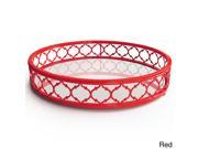 Round Ornate Metal and Mirror Tray Color Red