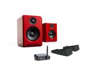 Audioengine A2 Limited Edition Premium Powered Desktop Speakers Package Red With B1 Bluetooth Music Receiver and DS1