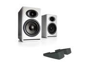 Audioengine P4 Premium Passive Bookshelf Speakers White with DS2 Desktop Speaker Stands Black
