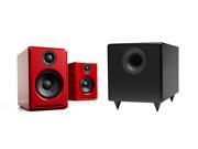 Audioengine A2 Limited Edition Premium Powered Desktop Speaker Package Red With S8 Premium Powered Subwoofer