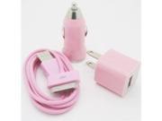 SMAVCO PINK Mini USB Car Charger Travel Charger 3ft USB Sync Charge Cable for AT T T Mobile Verizon Sprint Apple iPhone 4 4S