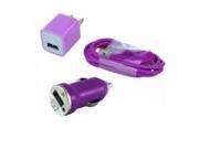 SMAVCO PURPLE Mini USB Car Charger Travel Charger 3ft USB Sync Charge Cable for AT T T Mobile Verizon Sprint Apple iPhone 4 4S