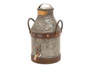 Benzara 38178 Metal Galvanized Milk Can With Rust Finished Handles