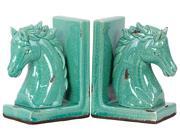 Benzara Bru-133812 Stoneware Horse Bookend With Weathered Effects In Light Blue Shade
