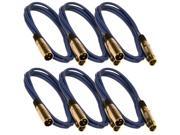 Seismic Audio SAPGX 6Blue 6Pack 6 Pack of 6 Foot Gold Plated Blue XLR Mic Microphone Patch Cable Cord Balanced