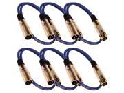 Seismic Audio SAPGX 2Blue 6Pack 6 Pack of 2 Foot Gold Plated Blue XLR Mic Microphone Patch Cable Cord Balanced