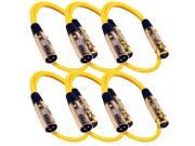 Seismic Audio SAPGX 2Yellow 6Pack 6 Pack of 2 Foot Gold Plated Yellow XLR Mic Microphone Patch Cable Cord Balanced