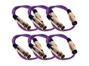 Seismic Audio SAPGX 2Purple 6Pack 6 Pack of 2 Foot Gold Plated Purple XLR Mic Microphone Patch Cable Cord Balanced