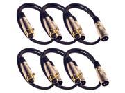 Seismic Audio SAPGX 2Black 6Pack 6 Pack of 2 Foot Gold Plated XLR Mic Microphone Patch Cable Cord Balanced