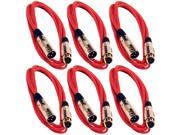 Seismic Audio SAPGX 6Red 6Pack 6 Pack of 6 Foot Gold Plated Red XLR Mic Microphone Patch Cable Cord Balanced