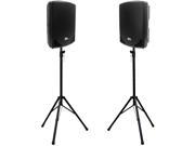 Seismic Audio MainShock 15Pair PKG1 Pair of Powered 15 PA Speakers with two Tripod Speaker Stands