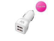 White Dual USB Car Charger Retail Packaged w USB Port Smart IC Chip Cell Phone
