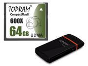 TOPRAM 64GB CF 600X 64G CompactFlash Memory Card Extreme Speed UDMA RAW with USB 3.0 Multifunction Ultra Speed Card Reader