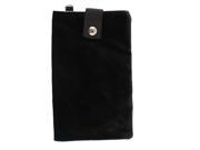 Velvet Dual Layer Magnetic Clasp Button Cell Phone Pouch Sleeve Bag Black