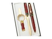 Aeropen International GK 3002 3 Pcs. Set Red Marble BP Pen Letter Opener and Key Ring with Gift Box