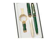 Aeropen International GK 3003 3 Pcs. Set Green Marble BP Pen Letter Opener and Key Ring with Gift Box