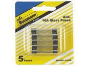 BUSSMANN BPAGC10RP 10 Amp Fast Acting Glass Tube Fuses 0.25 x 1.25 In. Pack 5