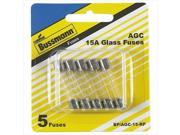 BUSSMANN BPAGC15RP 15 Amp Fast Acting Glass Tube Fuses 0.25 x 1.25 In. Pack 5