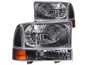 ANZO 111080 Ford Excursion Superduty Headlights With Corner Lights Black