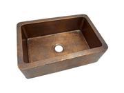The Copper Factory Solid Hand Hammered Copper 32in.X21in. Large Single Bowl Farmhouse Sink in Antique Copper Finish CF165AN