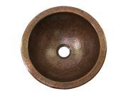 The Copper Factory Solid Hand Hammered Copper Small Round Undermount Lavatory Sink in Antique Copper Finish CF146AN