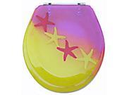 American Trading House HYPL 128 Polyresin Toilet Seat with Chrome Hinges 17 Inch Starfish with yellow and purple background