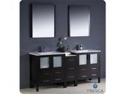 Fresca FVN62 301230ES UNS Torino 72 in. Espresso Modern Double Sink Bathroom Vanity with Side Cabinet Integrated Sinks