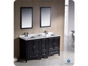 Fresca FVN20 241224ES Oxford 60 in. Espresso Traditional Double Sink Bathroom Vanity with Side Cabinet