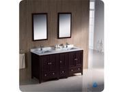 Fresca FVN20 241224MH Oxford 60 in. Mahogany Traditional Double Sink Bathroom Vanity with Side Cabinet