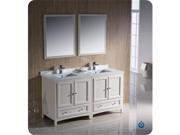 Fresca FVN20 3030AW Oxford 60 in. Antique White Traditional Double Sink Bathroom Vanity