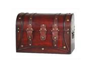 Quickway Imports QI003010 Antique Style Wood And Leather Trunk With Round Top