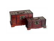 Quickway Imports QI003012.2 Antique Wooden Trunk Old Treasure Chest Set of 2