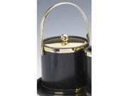 Kraftware 50054 Sophisticates Black with Polished Brass 3 Quart Ice Bucket with Track Handle Bands and Metal Cover