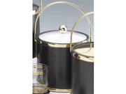 Kraftware 50065 Sophisticates Black with Polished Brass 3 Qt Ice Bucket with Bale Handle Bands and Acrylic Cover