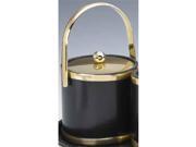 Kraftware 50154 Sophisticates Black with Brushed Brass 3 Quart Ice Bucket with Track Handle Bands and Metal Cover