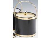 Kraftware 50168 Sophisticates Black with Brushed Brass 3 Quart Ice Bucket with Metal Cover Bands and Bale Handle