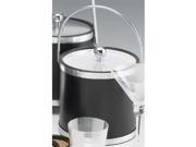 Kraftware 68565 Sophisticates Black with Brushed Chrome 3 Quart Ice Bucket with Bale Handle Bands and Lucite Cover