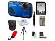 CANON D30 Canon PowerShot D30 Digital Camera Waterproof Digital Camera Blue 16GB SD HC Memory Card Accessory Kit